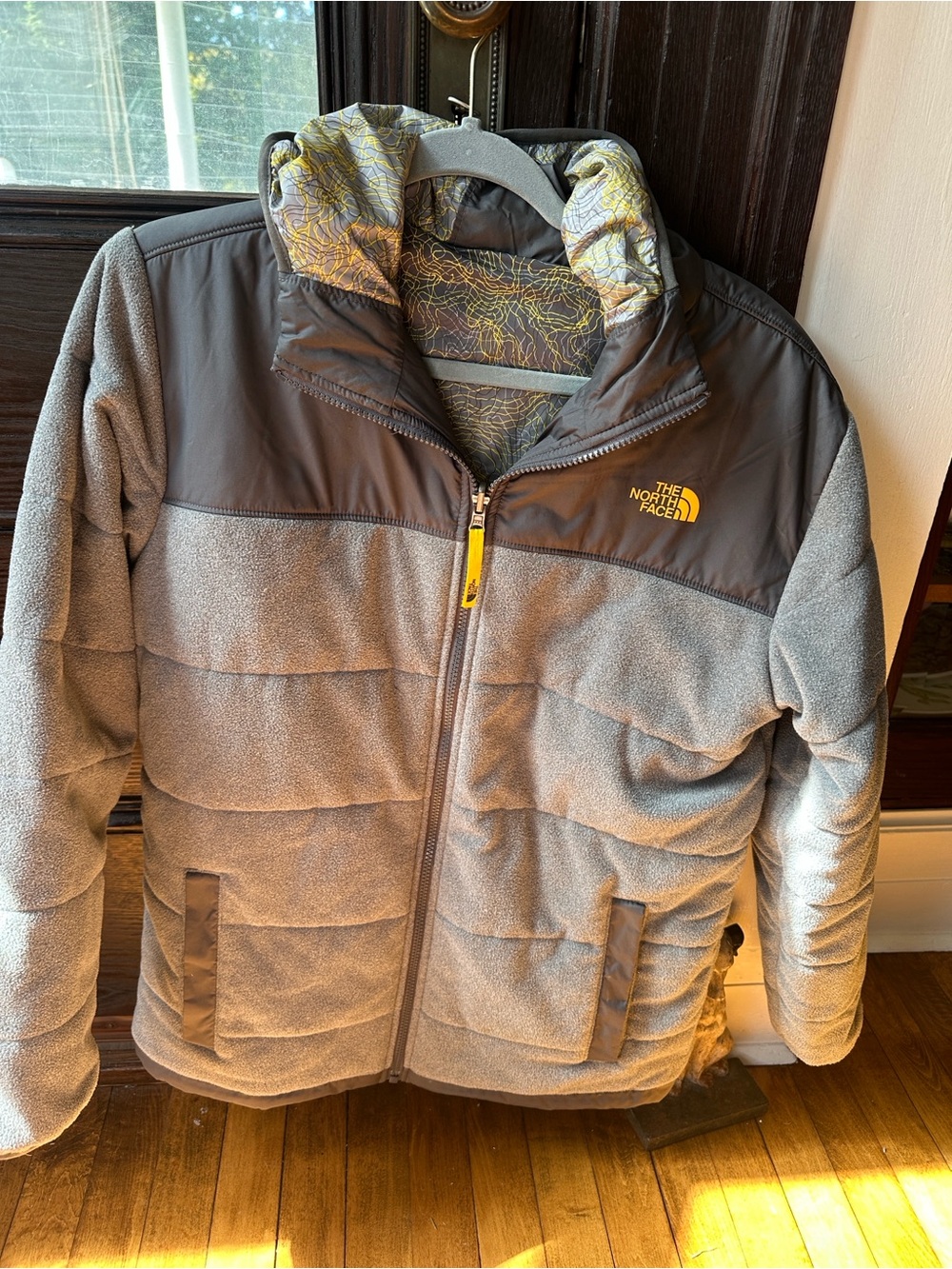 The North Face Gray Fleece Zip-Up Jacket Grey/ yellow REVERSIBLE